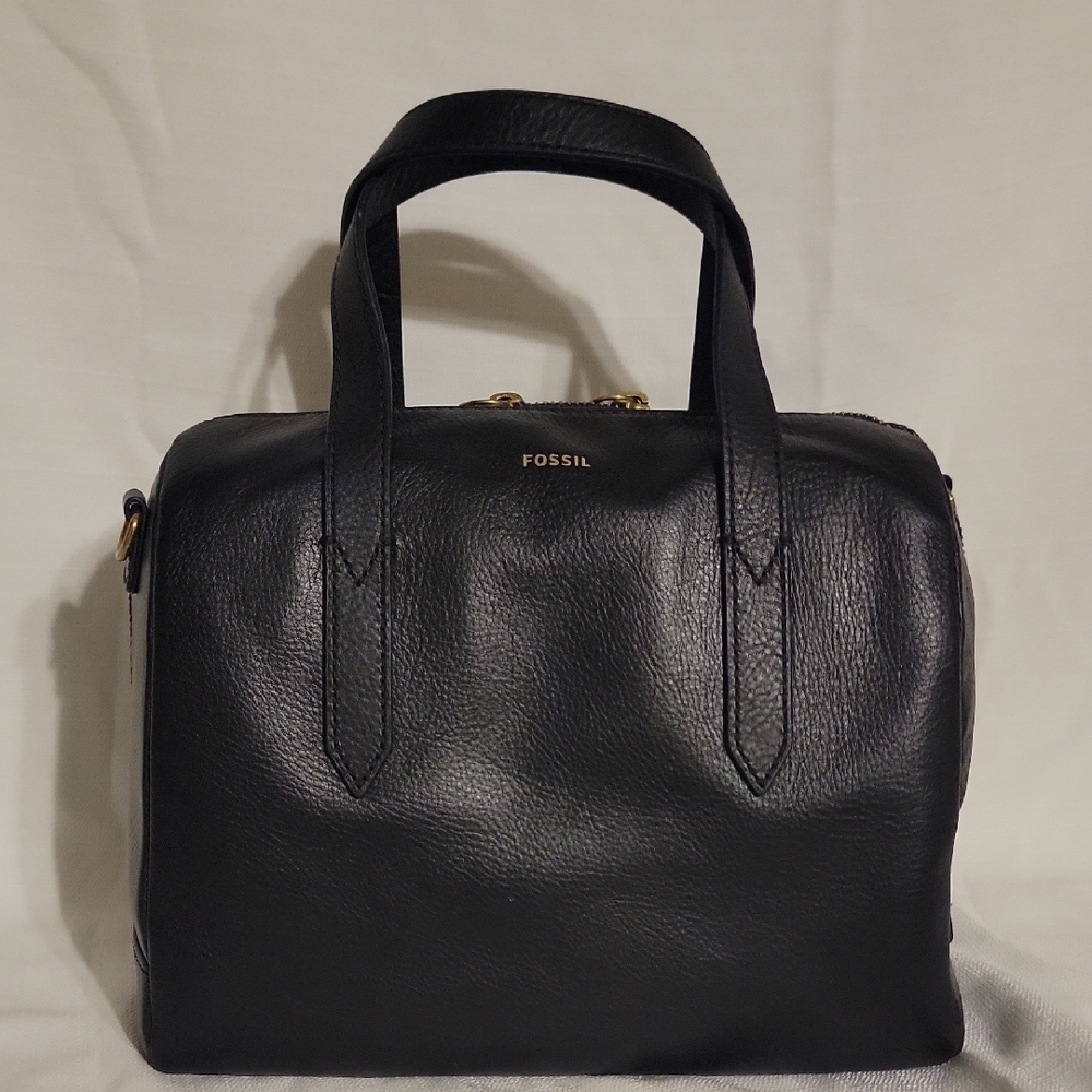 Fossil Sydney Satchel Black Leather Tote With Madison Bifold Compact Wallet